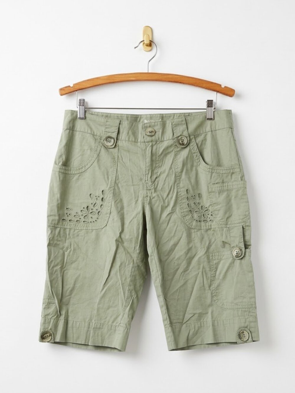 Eyelet Shorts Size 6 Green Long Cargo Capri Pants Outdoor Cotton Natural Artsy